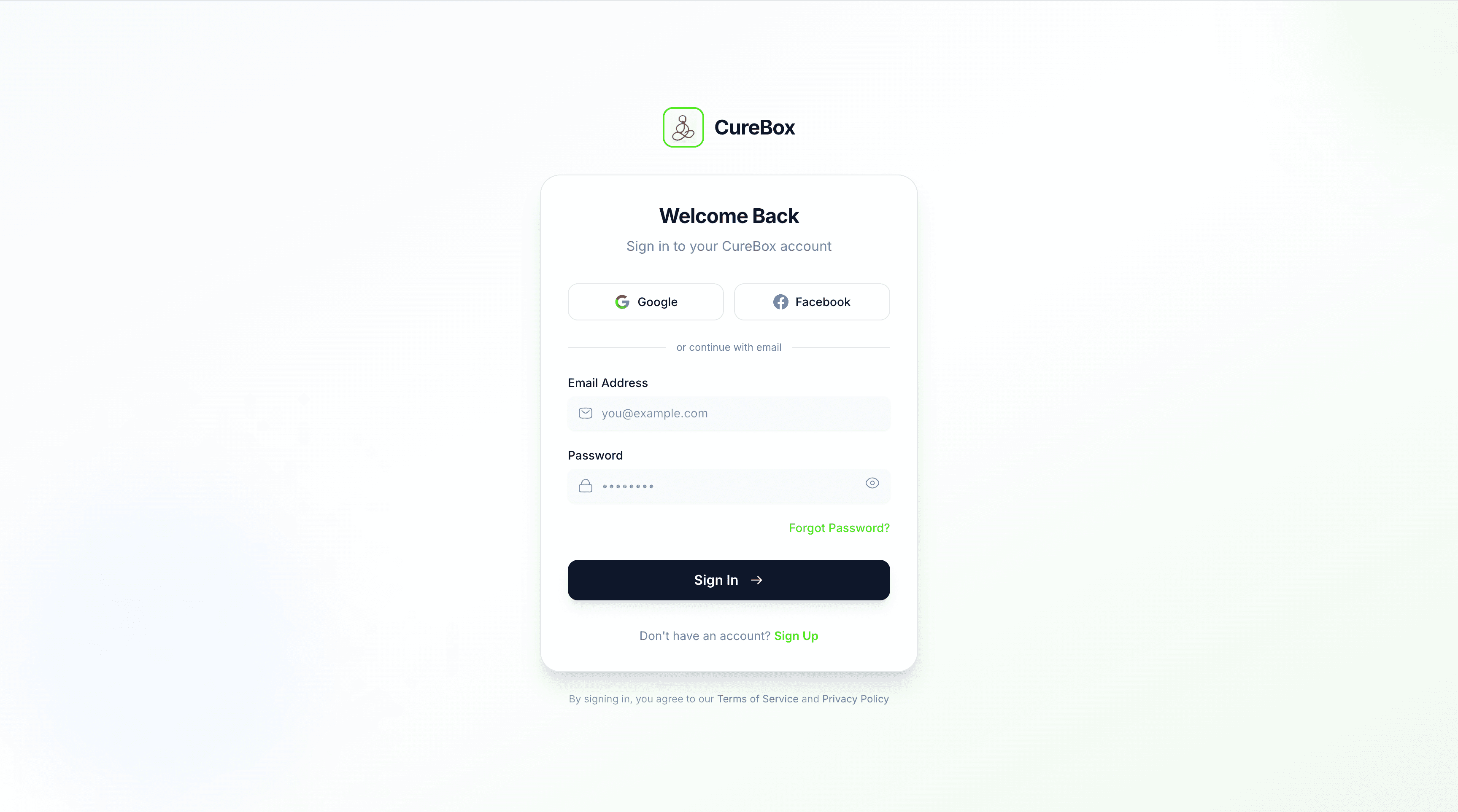 Curebox sign in