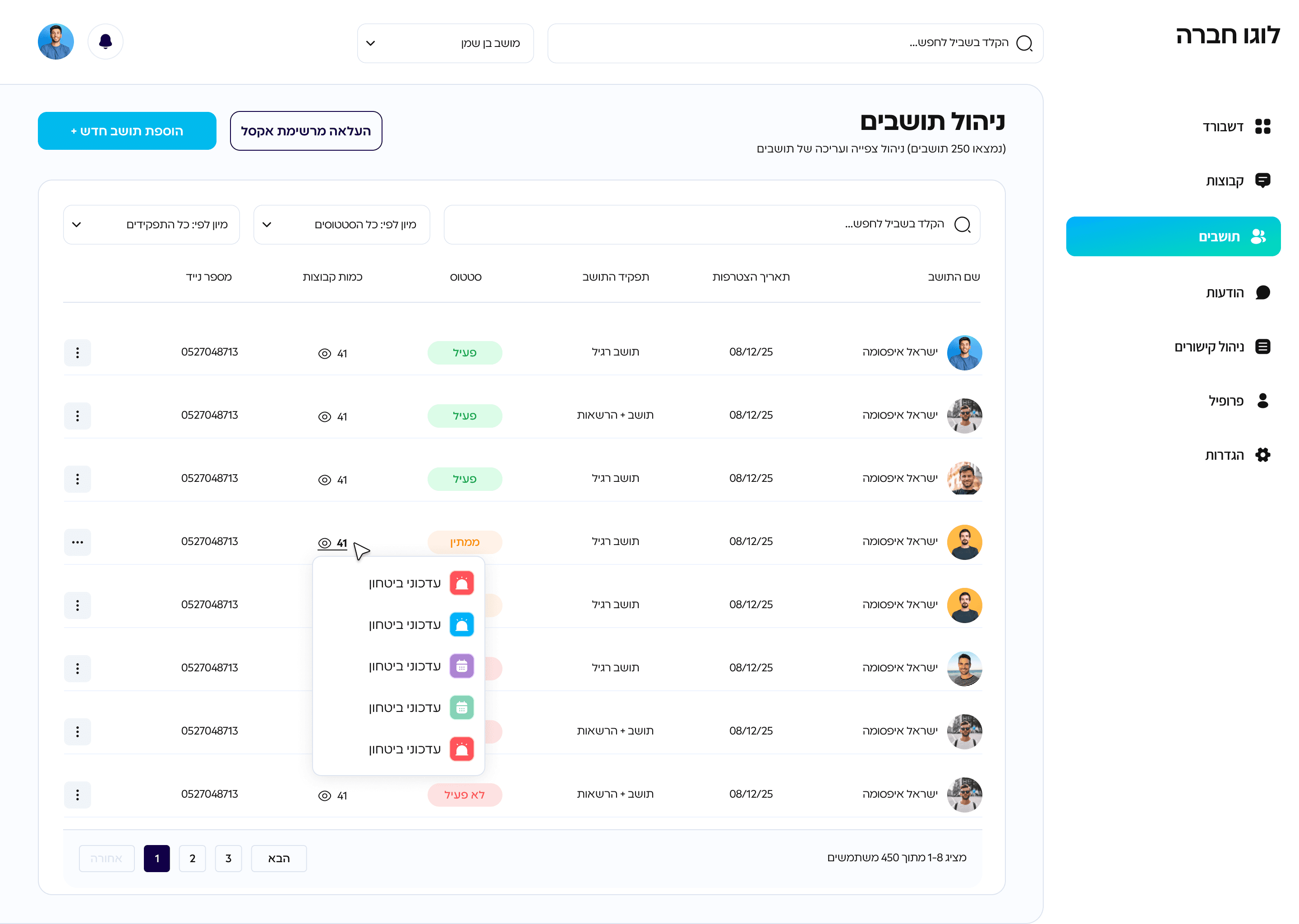Eshuv admin dashboard